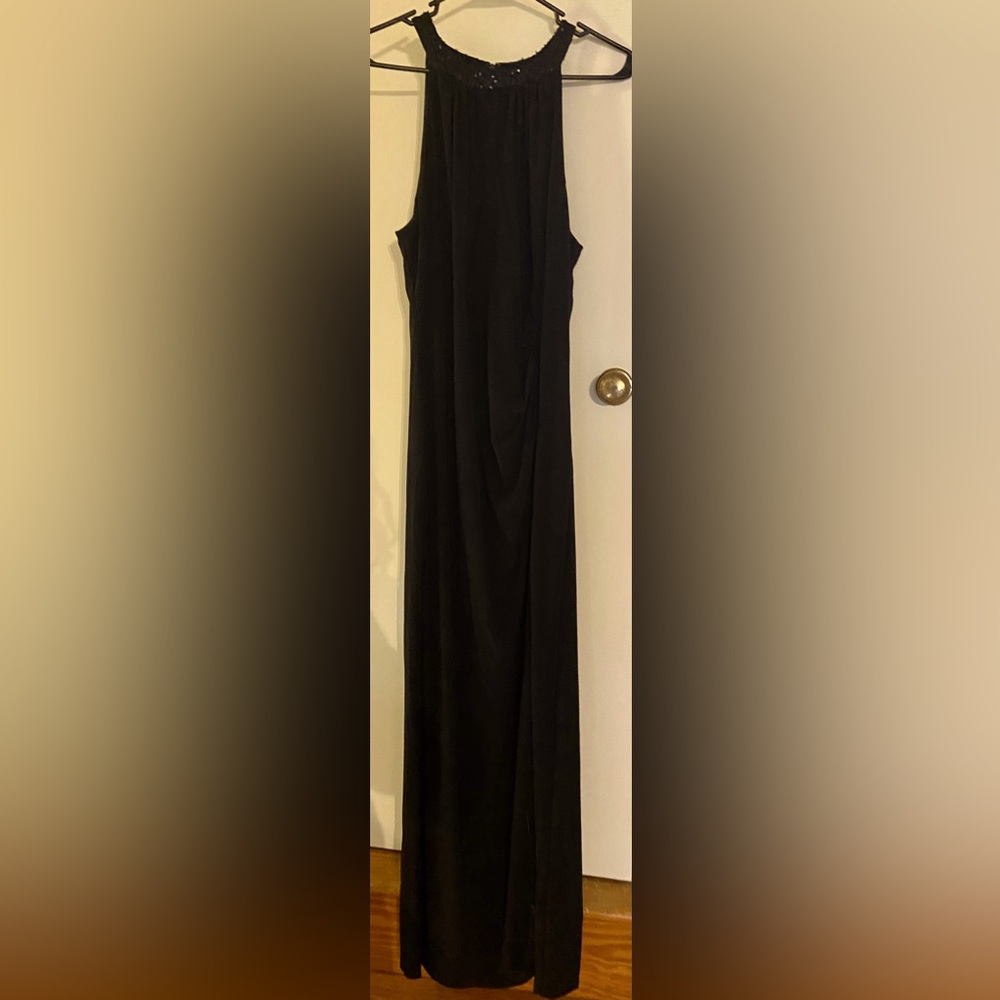 Black Gown with neckline sequence. Simple and elegant.